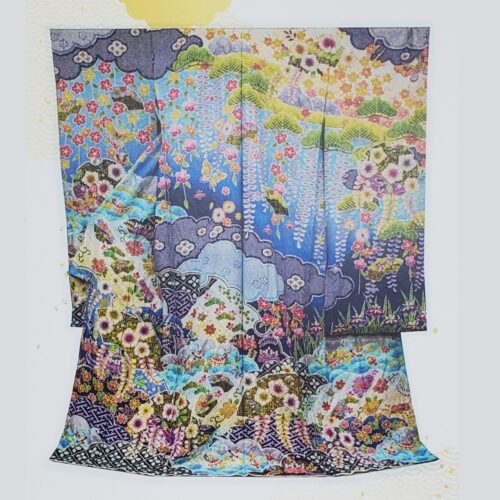 辻が花　受賞　青　振袖