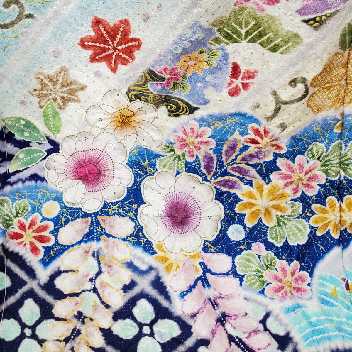 辻が花　受賞　青　振袖