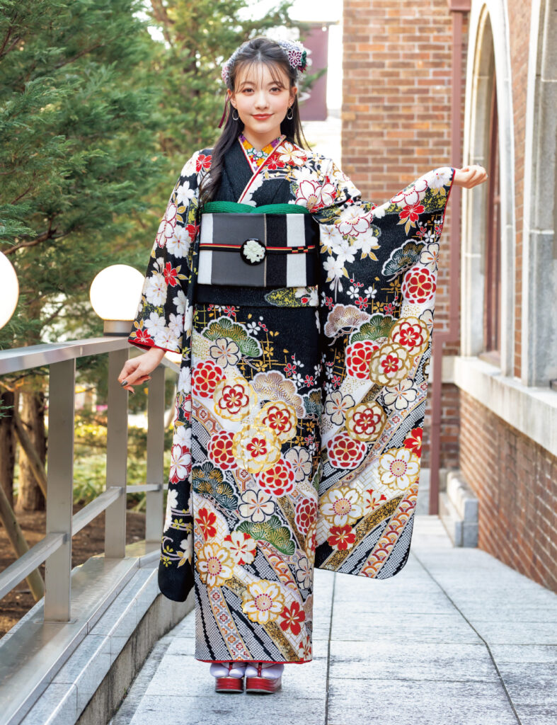 振袖 成人式 古典 黒 松 菊 桜