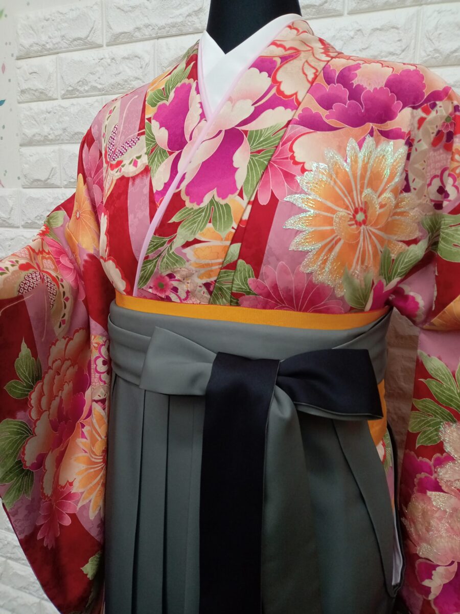 卒業式　卒業式衣装　卒業袴　袴　レンタル　古典　おしゃれ　赤　ピンク　オレンジ　橙　市松