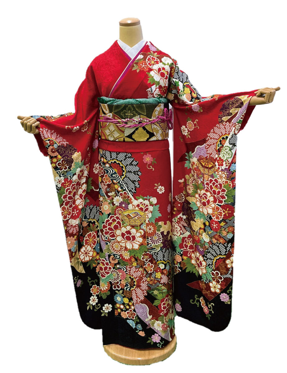 赤色古典の振袖レンタル Mサイズ