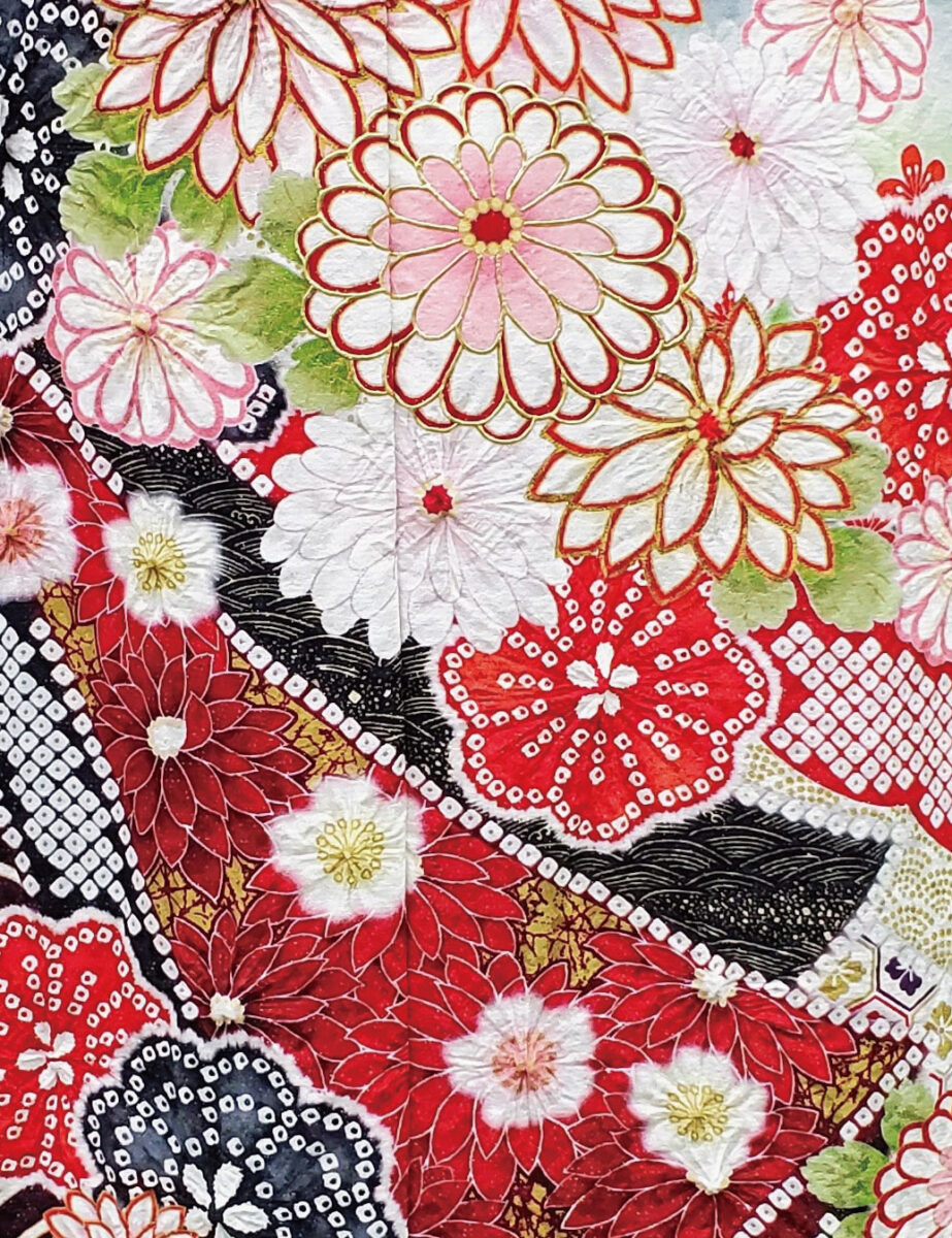 緑色の振袖レンタル　Sサイズ　絞り風　菊
