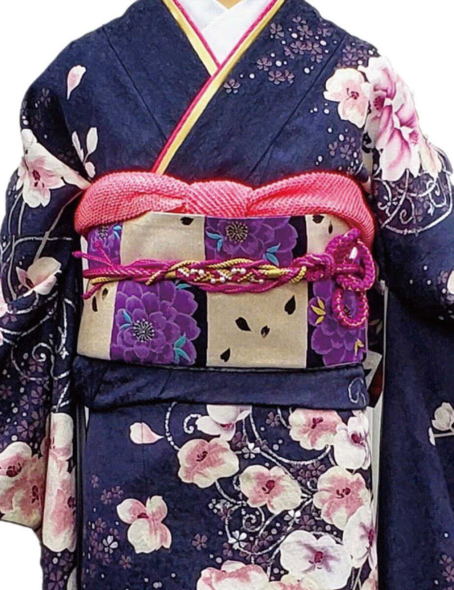 グレー・灰色の振袖レンタル　Sサイズ　胡蝶蘭　蘭