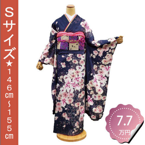 グレー・灰色の振袖レンタル　Sサイズ　胡蝶蘭　蘭