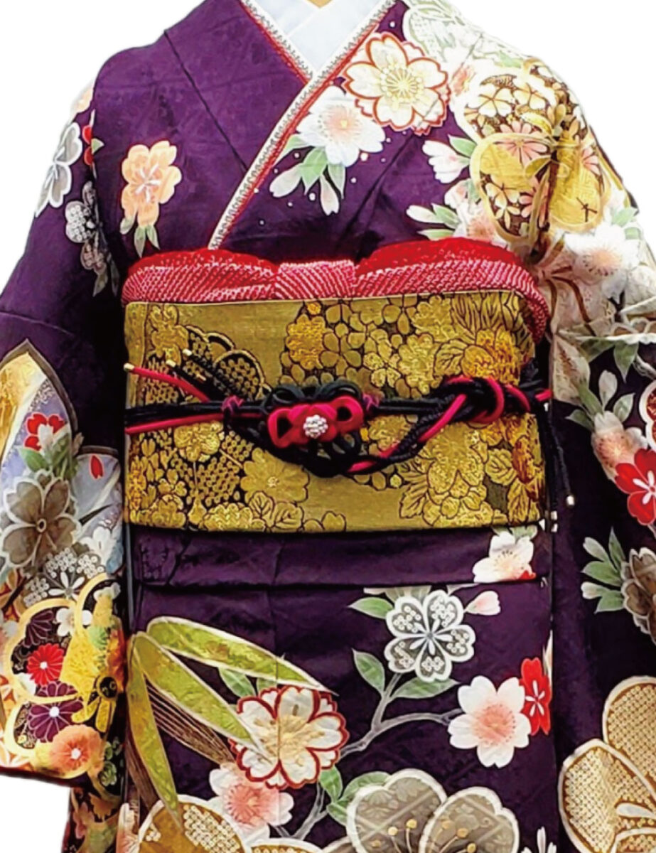 紫色　金彩　振袖レンタル　Sサイズ　笹　梅　桜