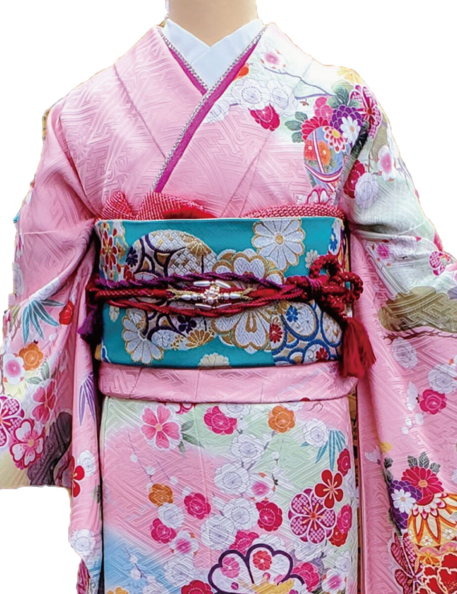 桃色ピンク色の振袖レンタルSサイズです。四季の花