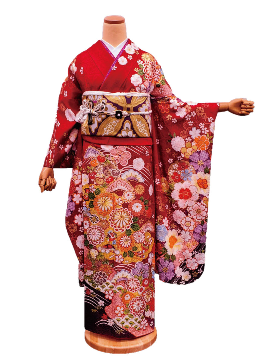 振袖レンタル　Ｓサイズ　赤色金彩古典