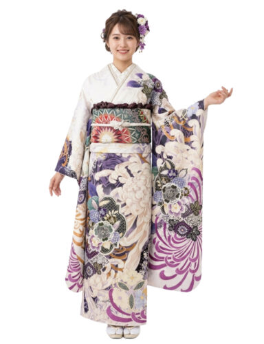 モダンな大柄の乱菊の花が素敵な振袖レンタル