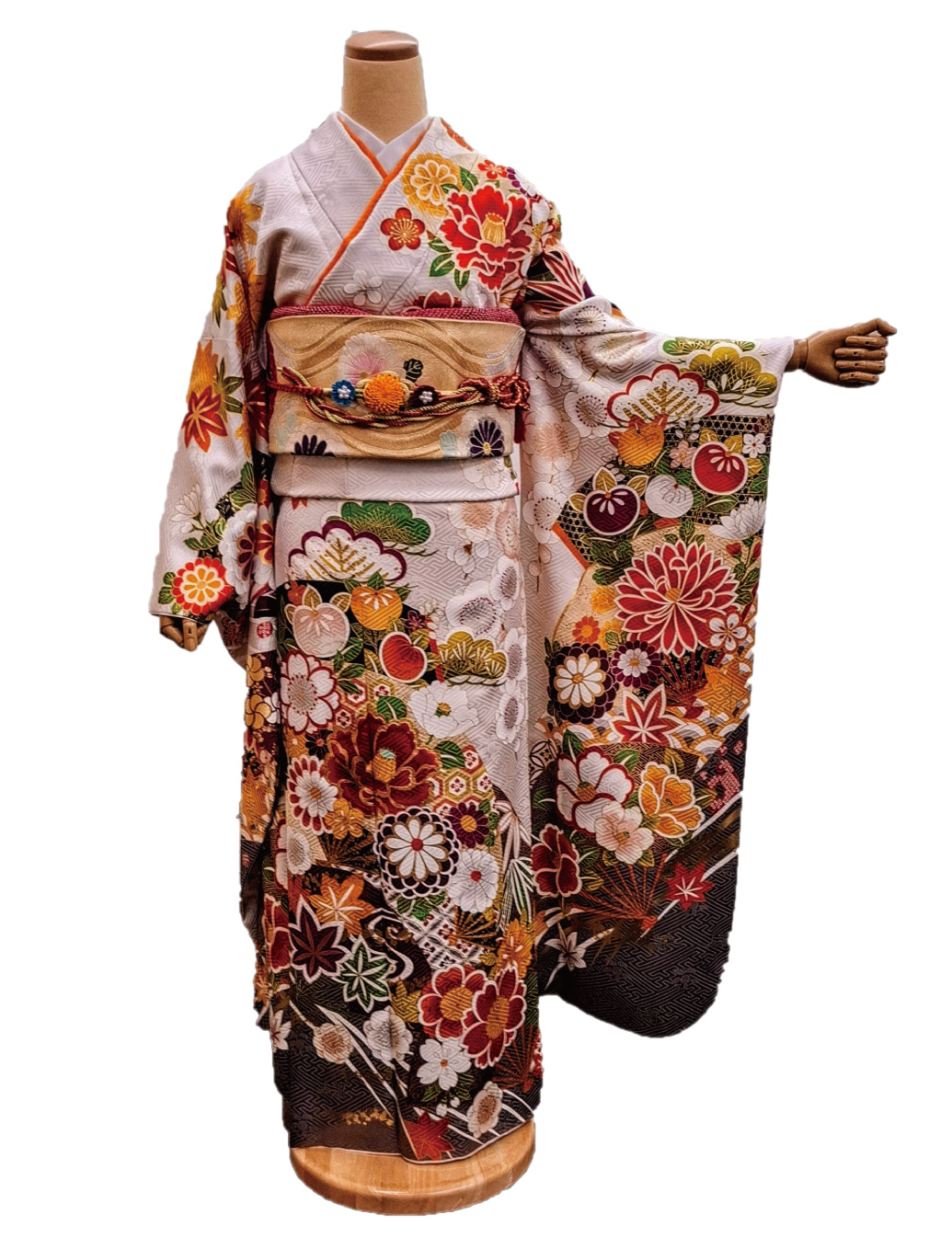 白色振袖レンタル 身長160cm以上 古典花柄振袖レンタル