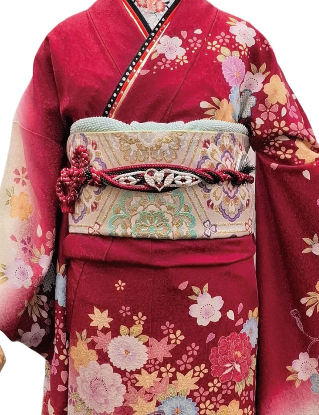 赤色の振袖レンタルＳサイズ　花柄　古典