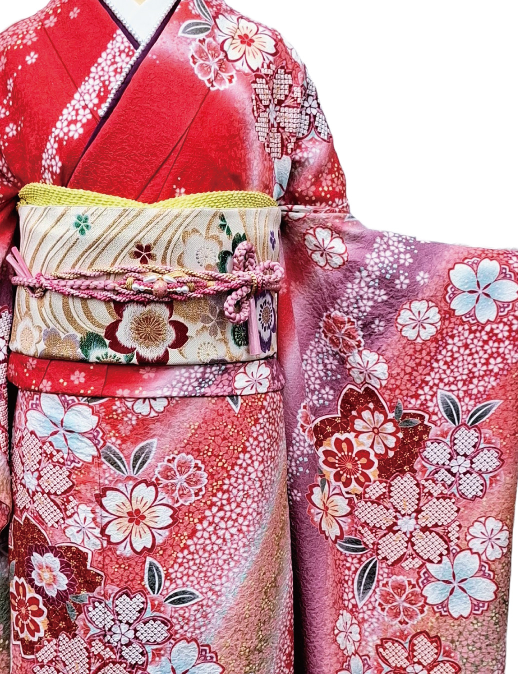 おぼろ絞り桃色振袖レンタル、姫路市の成人式