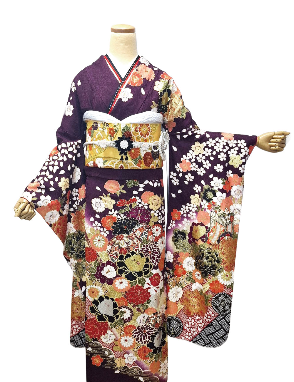 紫色の古典柄振袖レンタル