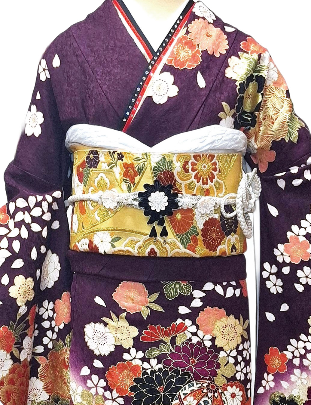 紫色の古典柄振袖レンタル