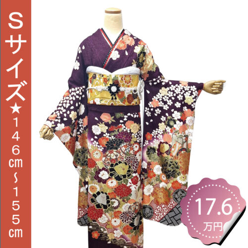 紫色の古典柄振袖レンタル