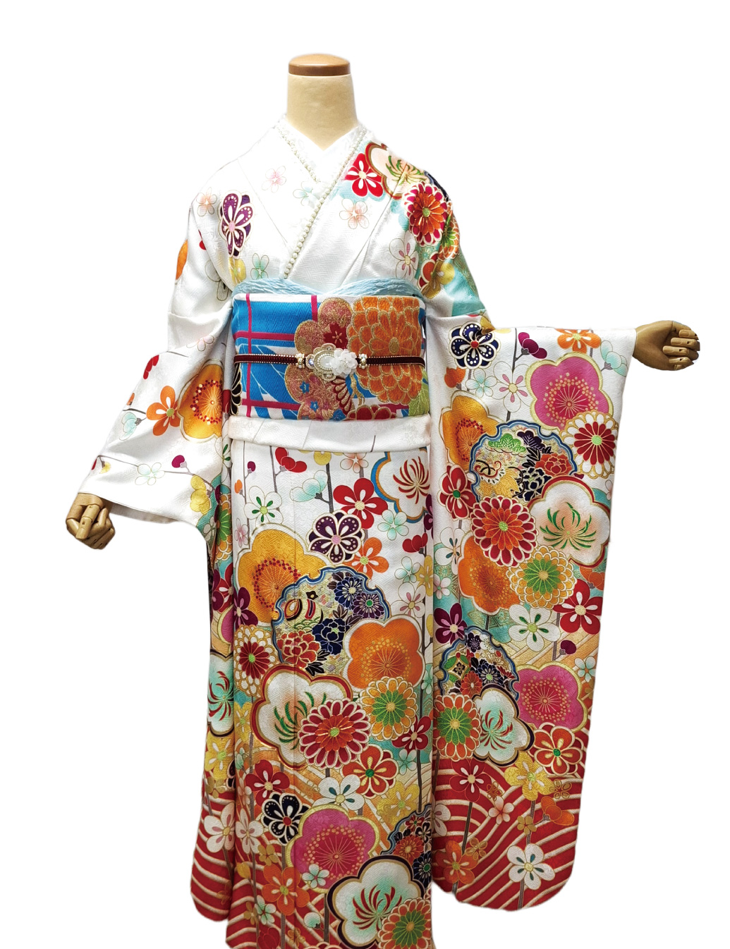 モダンの白色振袖 古典柄