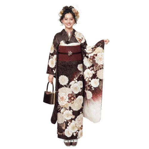 茶色の振袖レンタル　菊柄
