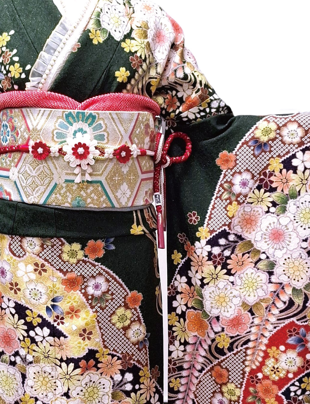 辻が花の振袖、緑色。成人式レンタル振袖