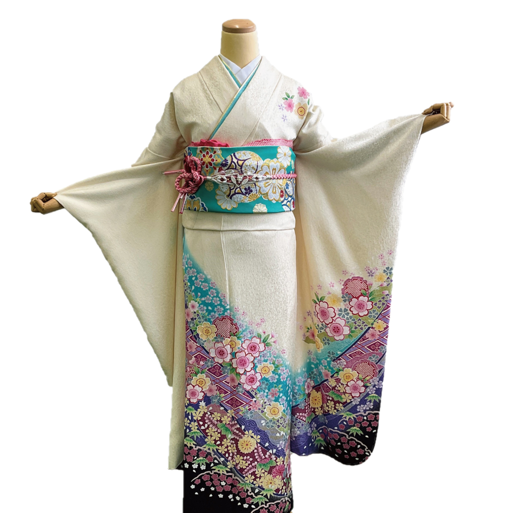 兵庫県姫路市、加古川市で振袖レンタルなら、Mサイズ　白色の振袖レンタル　安いお得です。