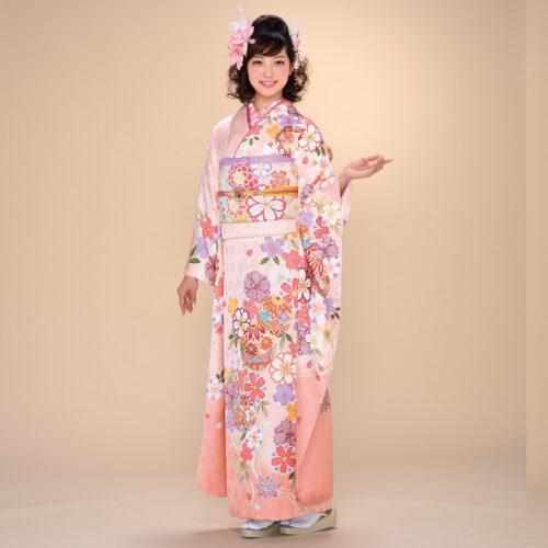 ピンク、桃色の振袖レンタル　Mサイズ　かわいい手毬柄