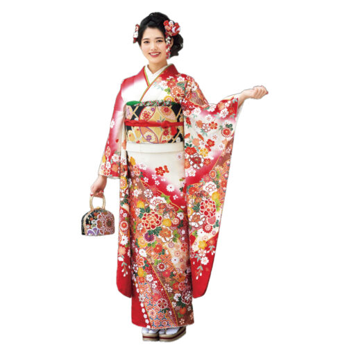 古典柄の白地の振袖レンタル