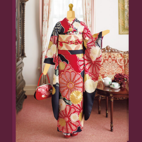 兵庫県姫路市 振袖レンタル LLサイズ 赤 大柄菊