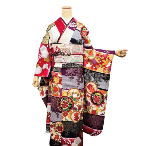 京友禅振袖　知事賞　和柄　赤・紫　振袖レンタルMサイズ