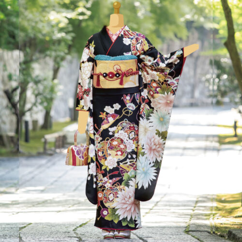 兵庫県 姫路 手毬 古典振袖レンタル L サイズ 黒