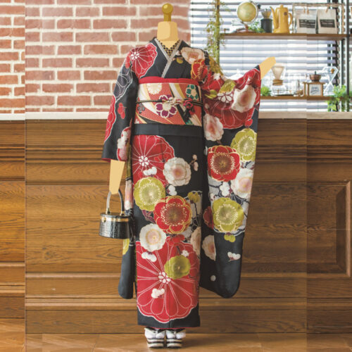 兵庫県 姫路 振袖レンタル L サイズ 黒 梅