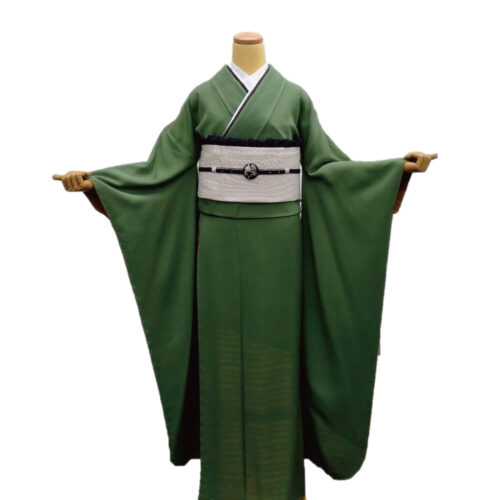 抹茶色の無地振袖レンタル、Mサイズ　草木色や緑の無地振袖レンタル