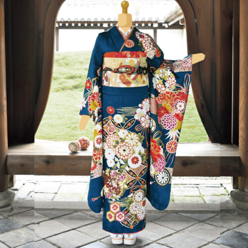 兵庫県　姫路　振袖レンタル　L　サイズ　青　緑