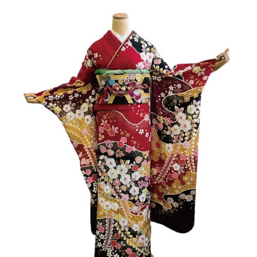 赤振袖辻が花。高級振袖レンタルMサイズ