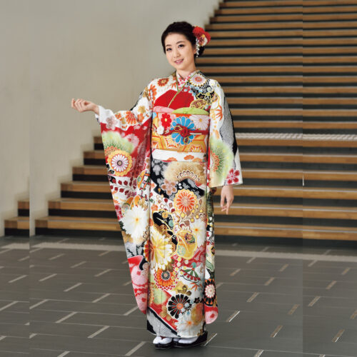 赤い振袖レンタルLサイズ。古典柄