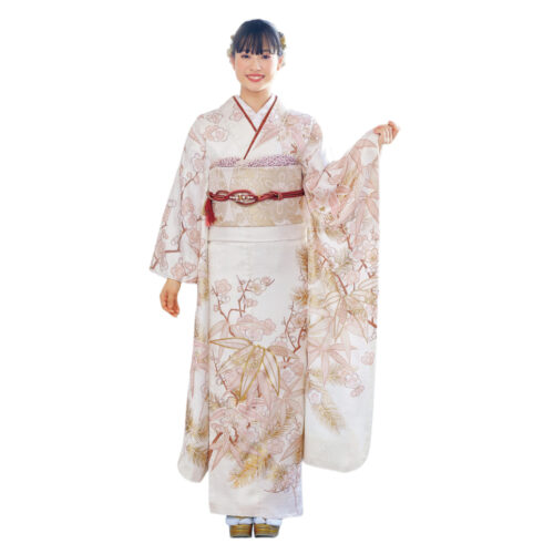 白色　振袖レンタル　Sサイズ　小柄　金彩　くすみ系　姫路市　はやのや