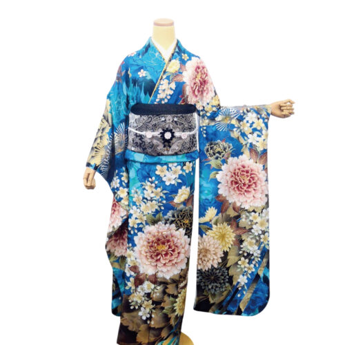 姫路市　成人式　水色振袖レンタル