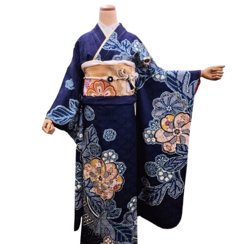 紺色の古典柄の振袖レンタル