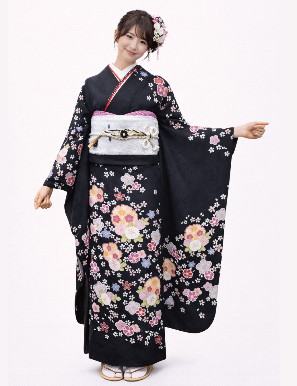 桜柄の可愛らしい安い黒色レンタル