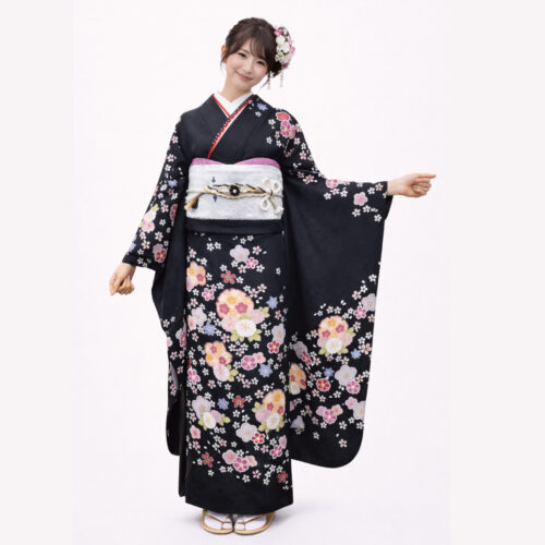 桜柄の可愛らしい安い黒色レンタル