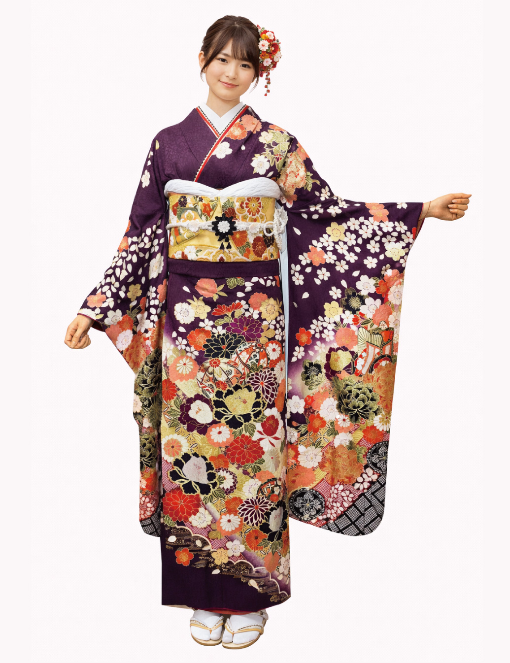 紫色の古典柄振袖レンタル