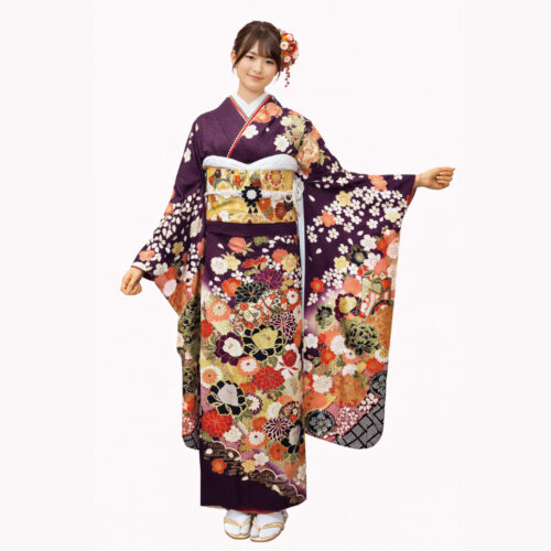 紫色の古典柄振袖レンタル