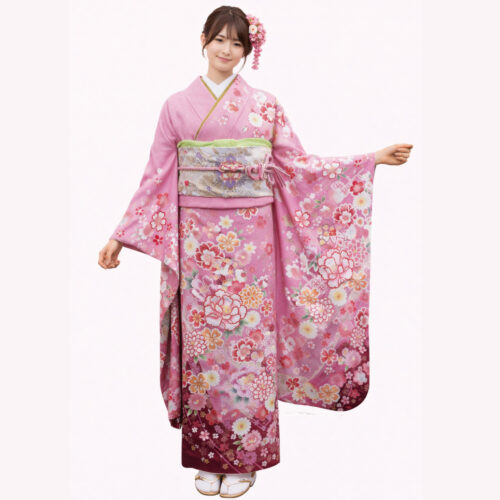 桃色　手毬、桜の可愛い振袖レンタル