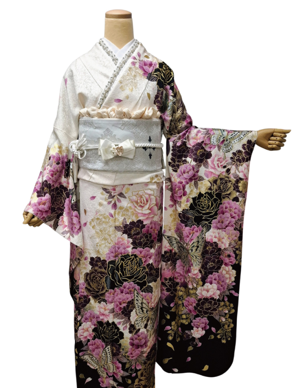 兵庫県　姫路　振袖レンタル　L　サイズ　白　黒　紫