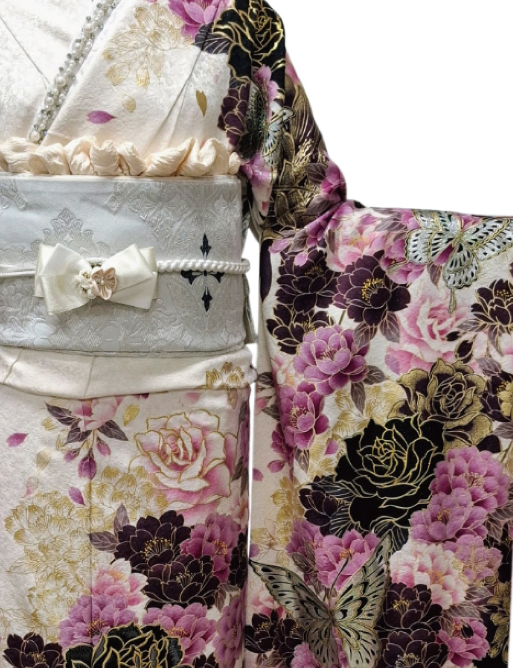 兵庫県　姫路　振袖レンタル　L　サイズ　白　黒　紫