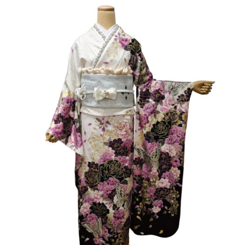 兵庫県　姫路　振袖レンタル　L　サイズ　白　黒　紫