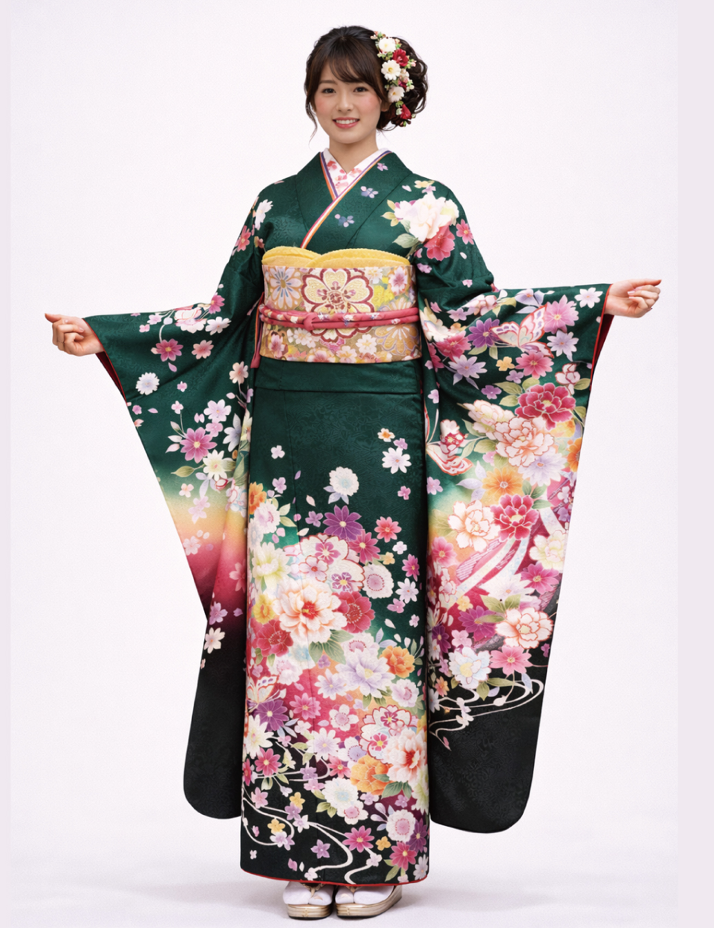 兵庫県　姫路　振袖レンタル　LL　サイズ　緑
