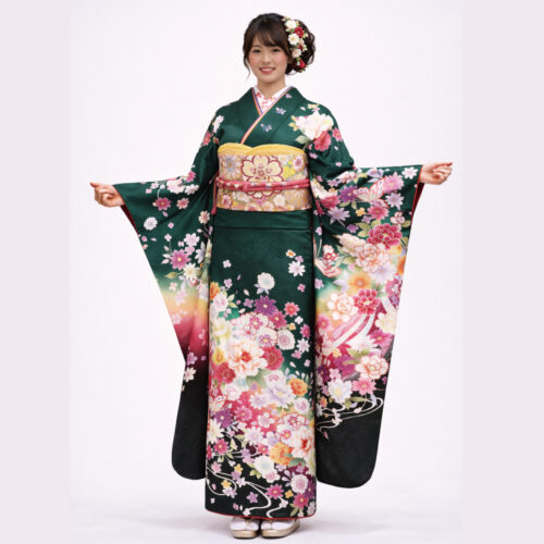 兵庫県　姫路　振袖レンタル　LL　サイズ　緑