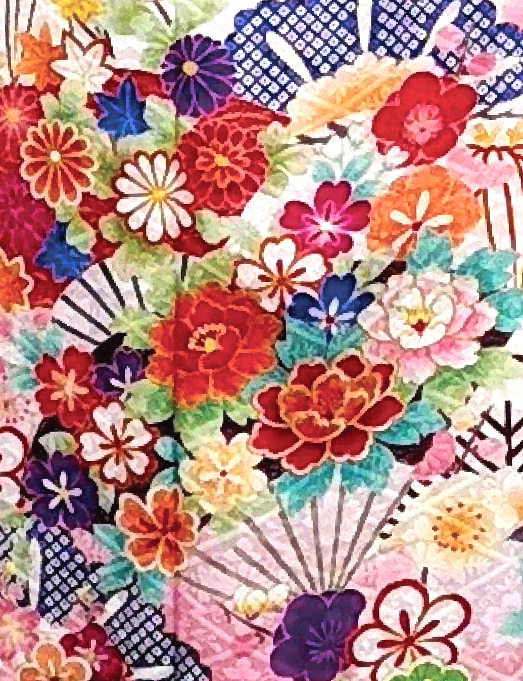 白色の裾に桃色ピンクぼかしの振袖レンタルMサイズです。松竹梅の古典柄。