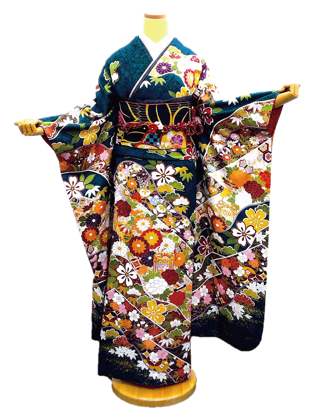 深緑色の振袖レンタル Mサイズ 古典柄