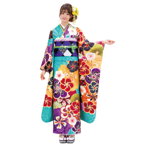 兵庫県　姫路　振袖レンタル　M　サイズ　緑　青