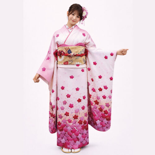 白色に桜の柄が可愛い振袖レンタル