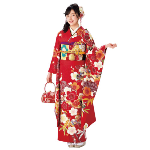 兵庫県　姫路　振袖レンタル　Ｓ　　赤色　梅　桜　安い